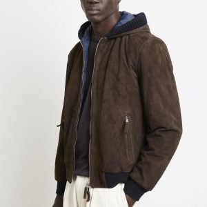 The Jack Leathers 2677 Giubbotto in suede marrone con cappuccio