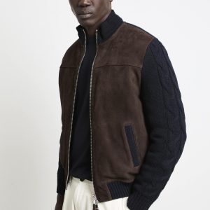 The Jack Leathers 2676 Giubbotto in suede marrone e maglia blu