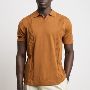 Reworked 3463 Polo in maglina manica corta a costine tabacco