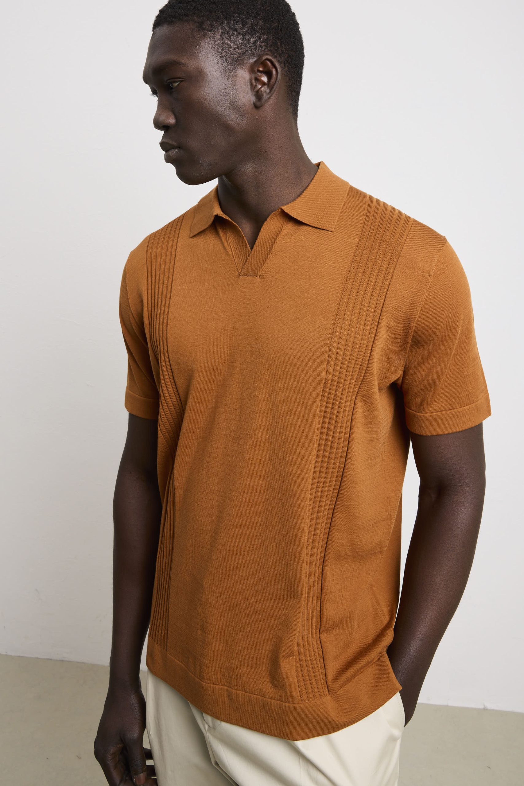 Reworked 3463 Polo in maglina manica corta a costine tabacco - immagine 6