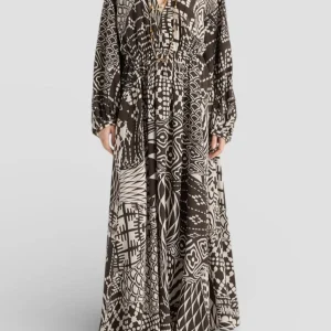 SS26-265MMODR010_265MO03 VESTITO FRANCISCO IN CREPE DE CHINE ALL-OVER - PANNA/CACAO