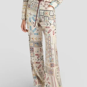 SS26-265MMOPA001_265MO01  PANTALONI ORTIZ IN TWILL DI SETA STAMPATO - MULTICOLOR PANNA