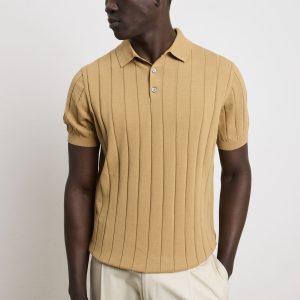 Reworked 3452 Polo a coste larghe in maglina a manica corta ocra