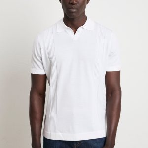 Reworked 3465 Polo in maglina manica corta a costine bianca