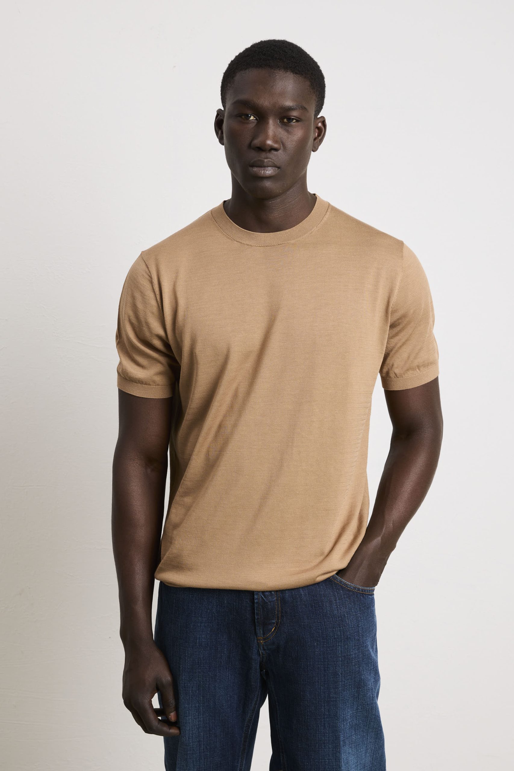 Kangra 3212 T-shirt in maglina seta e cotone tabacco