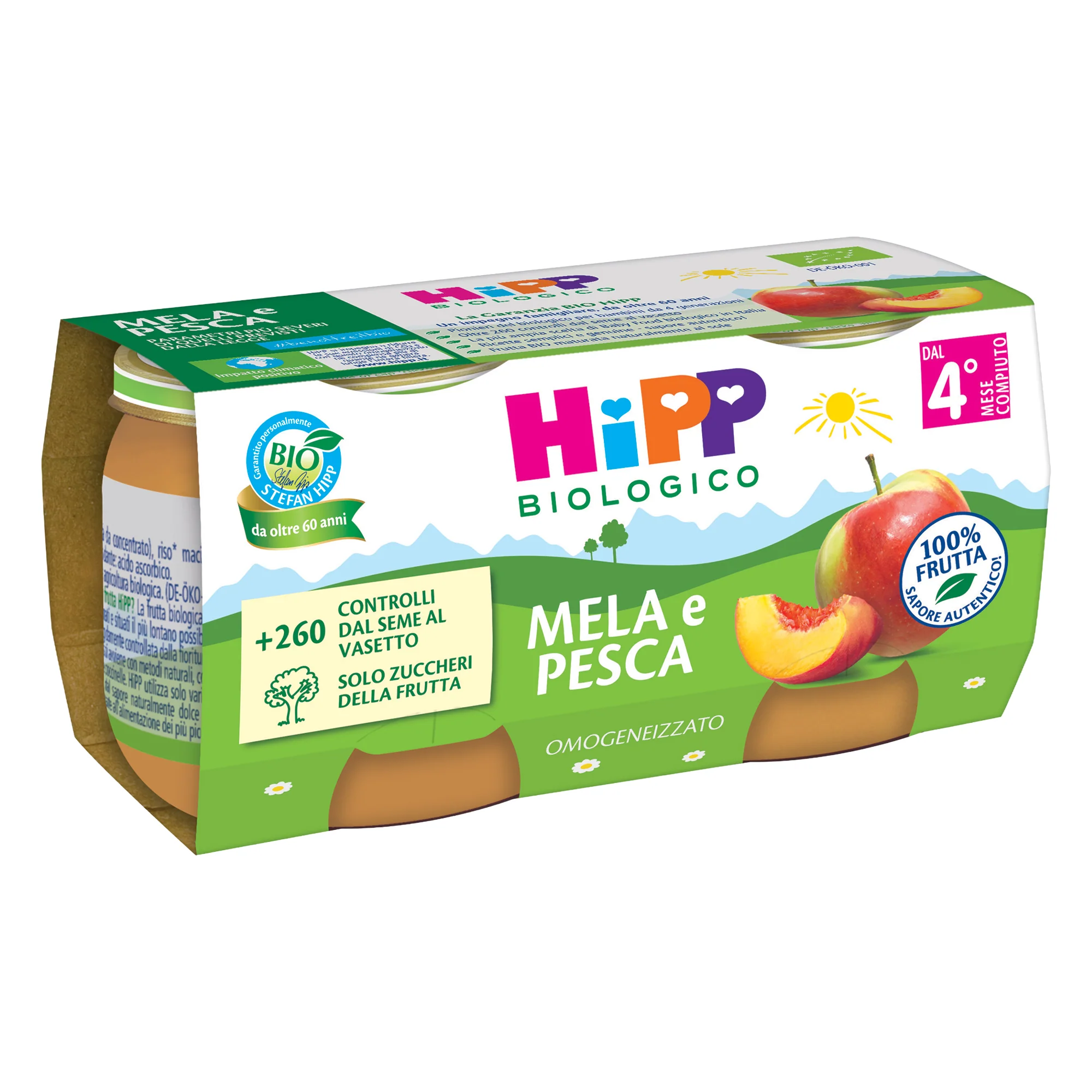 HiPP Omogeneizzato di Mela e Pesca Bio 160 g (2x80 g)