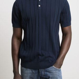 Reworked 3449 Polo a coste larghe in maglina a manica corta blu