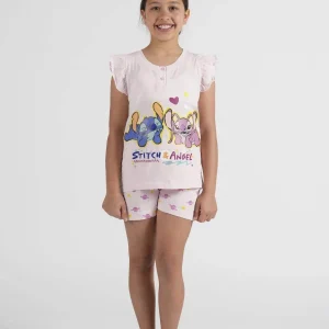 Pigiama Bimba Giro Manica - Pantalone Corto Disegno Stitch