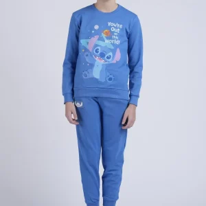 Pigiama Bimbo Manica Lunga Pantalone Lungo Felpa Non Garzata Disegno Stitch