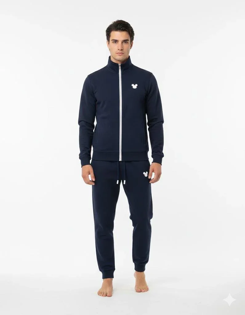 Set Uomo Manica Lunga Pantalone Lungo Felpa Non Garzata Full Zip Disegno Mickey