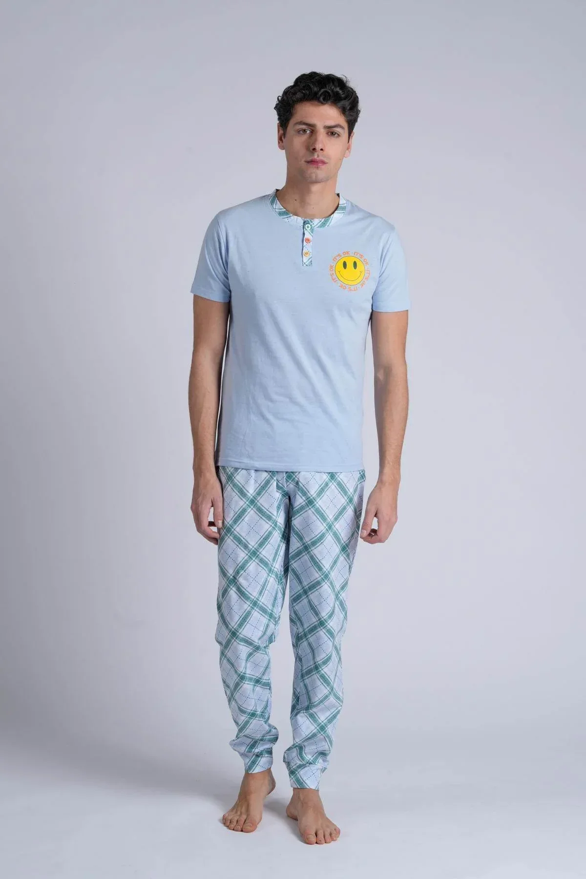 Pigiama Uomo Serafino Mezza Manica Pantalone Lungo