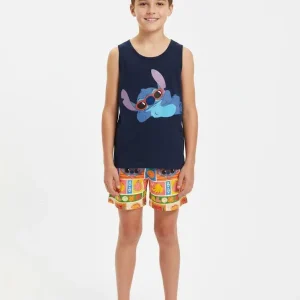 Pigiama Bimbo Giro Manica Pantalone Corto Disegno Stitch