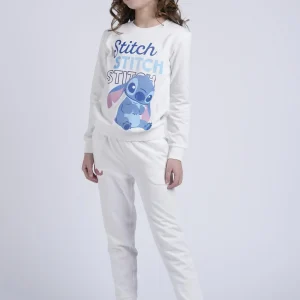 Pigiama Bimba Manica Lunga Pantalone Lungo In Felpa Non Garzata Disegno Stitch