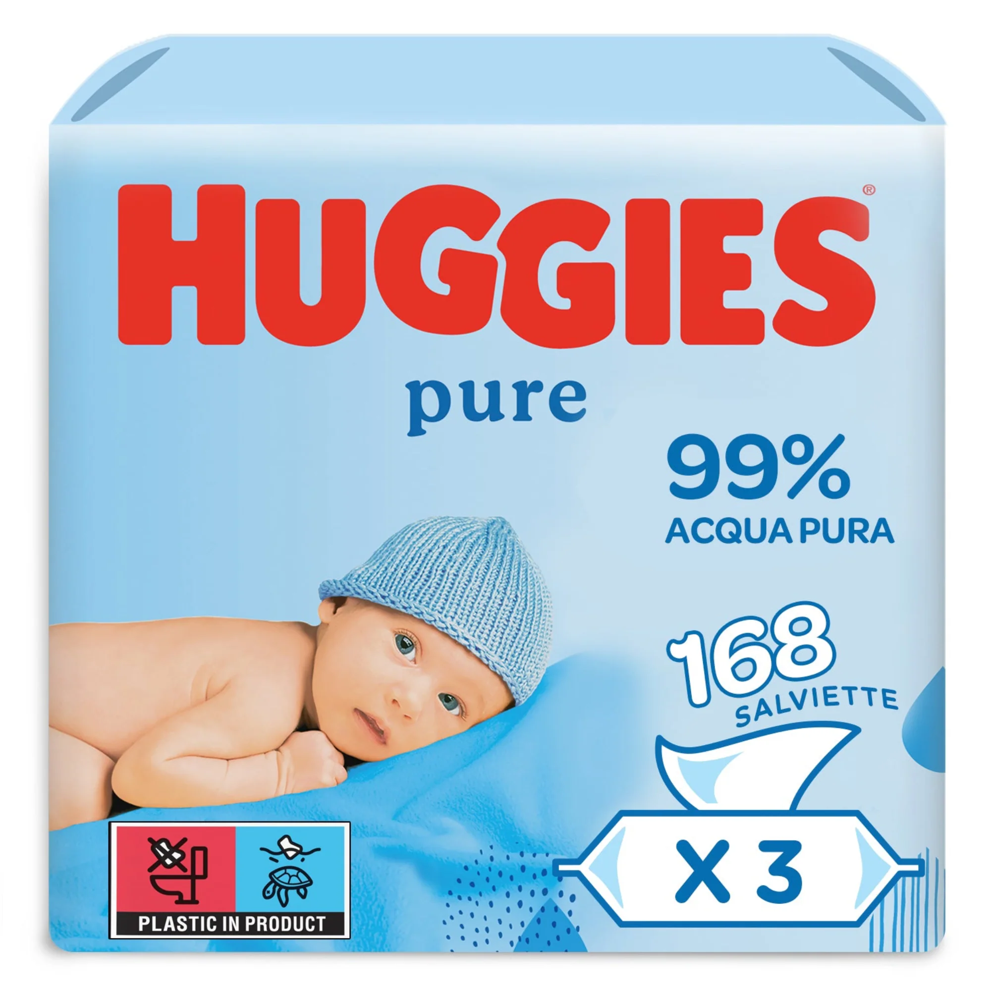 Huggies Salviette Pure 99% acqua Tripack 168 pezzi (3x56 pezzi)
