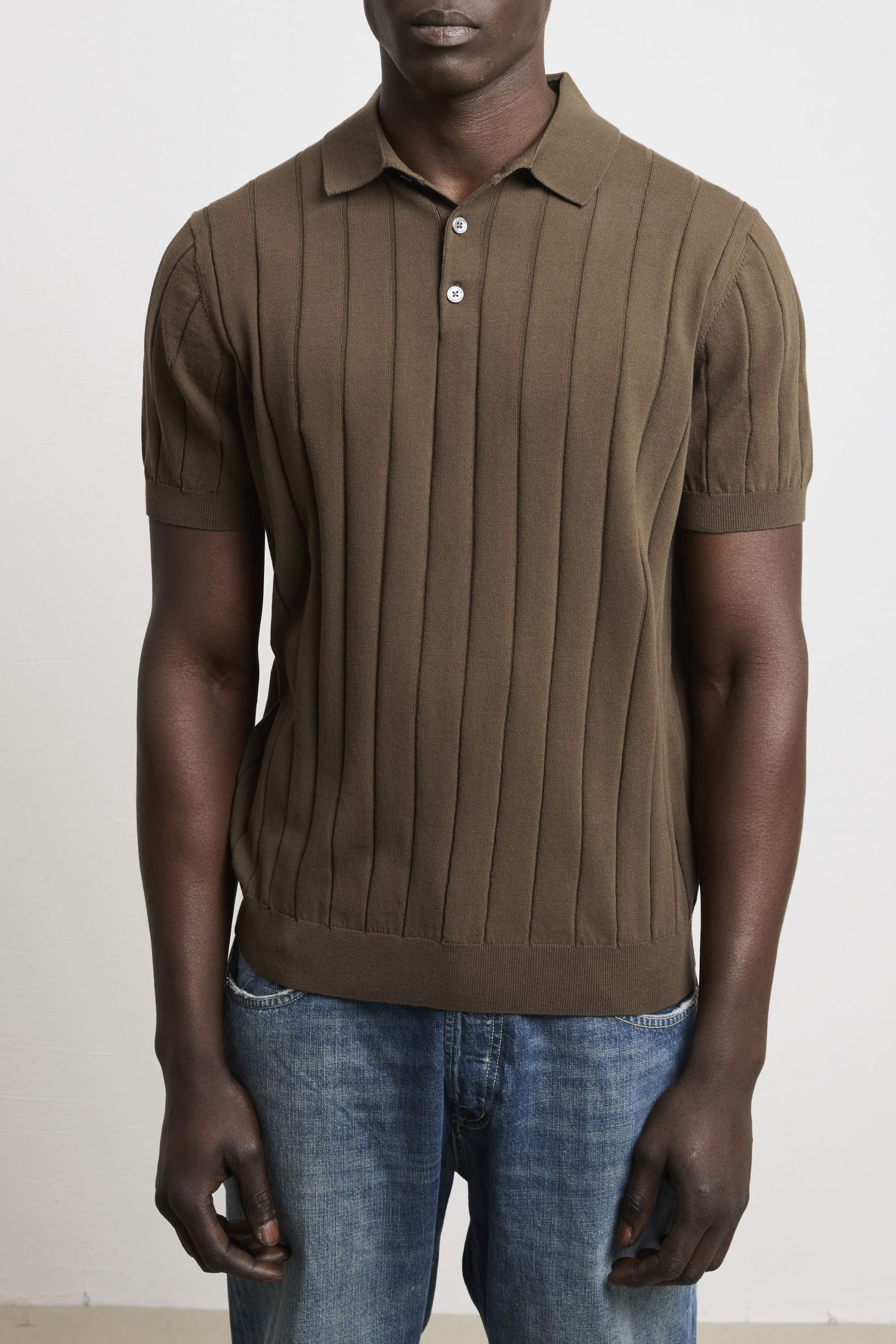 Reworked 3450 Polo a coste larghe in maglina a manica corta fango - immagine 4