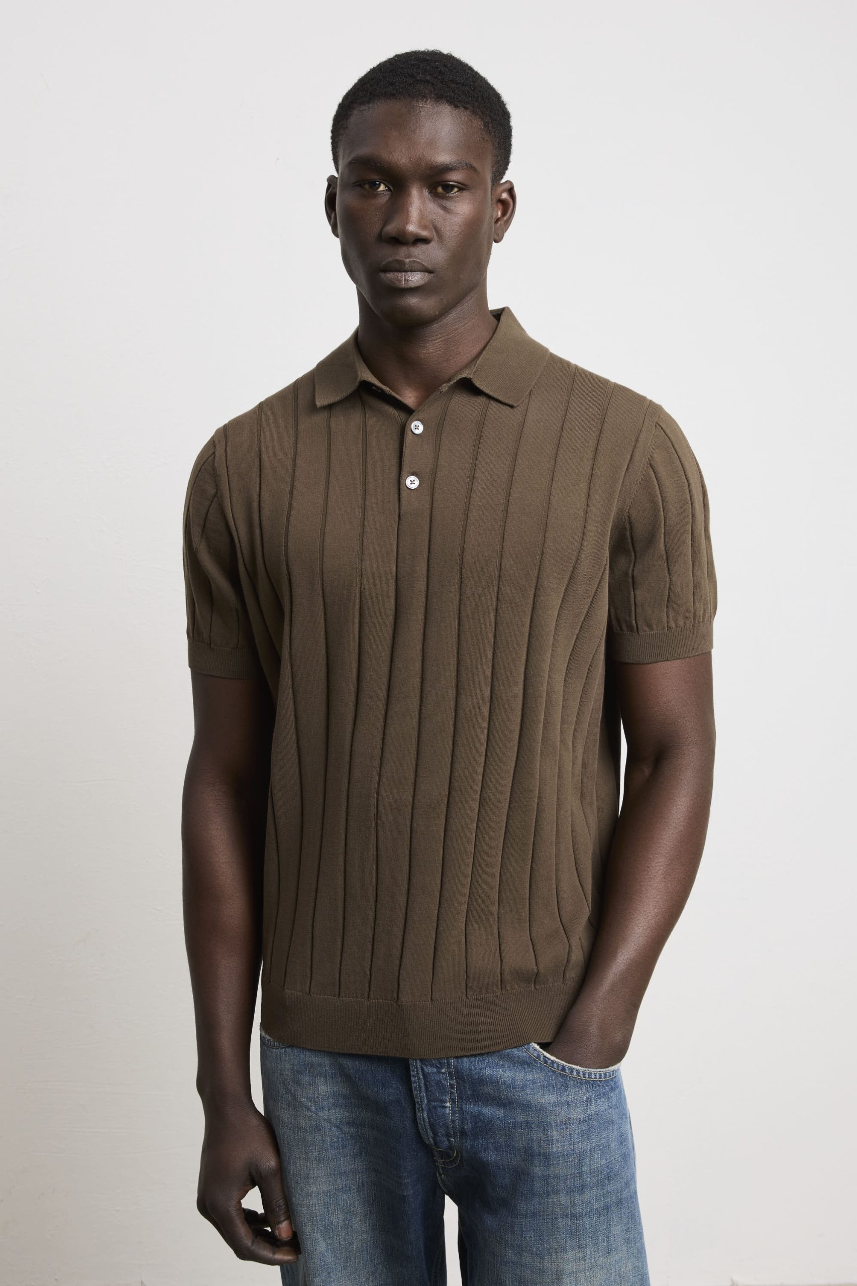 Reworked 3450 Polo a coste larghe in maglina a manica corta fango