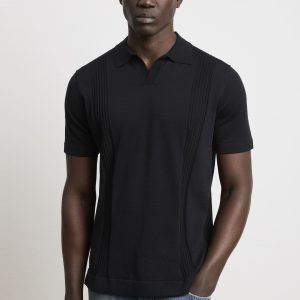 Reworked 3464 Polo in maglina manica corta a costine nera