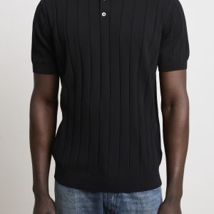 Reworked 3451 Polo a coste larghe in maglina a manica corta nera