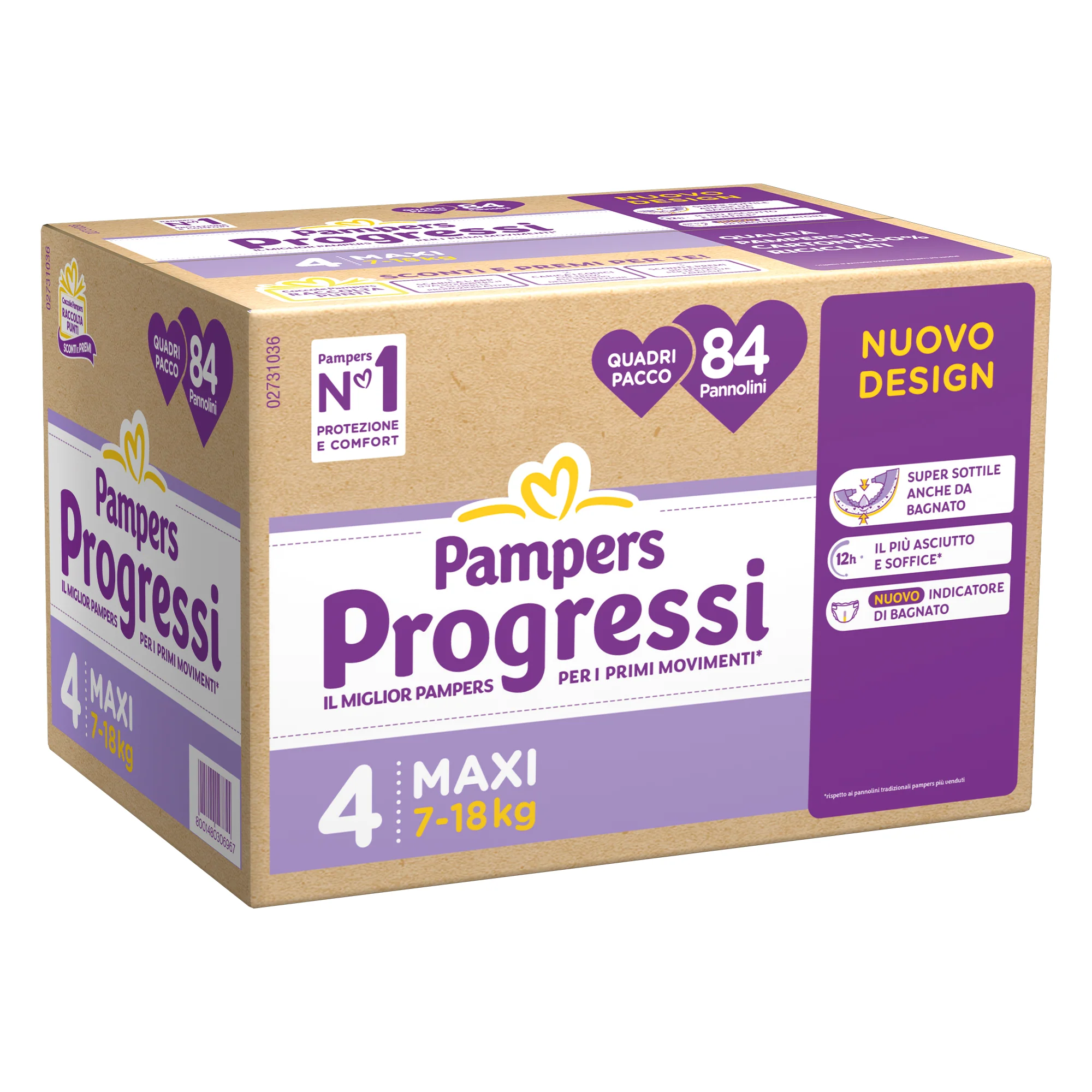 Pampers Pannolini Progressi Taglia 4 (7-18 kg) Quadripacco 84 pezzi
