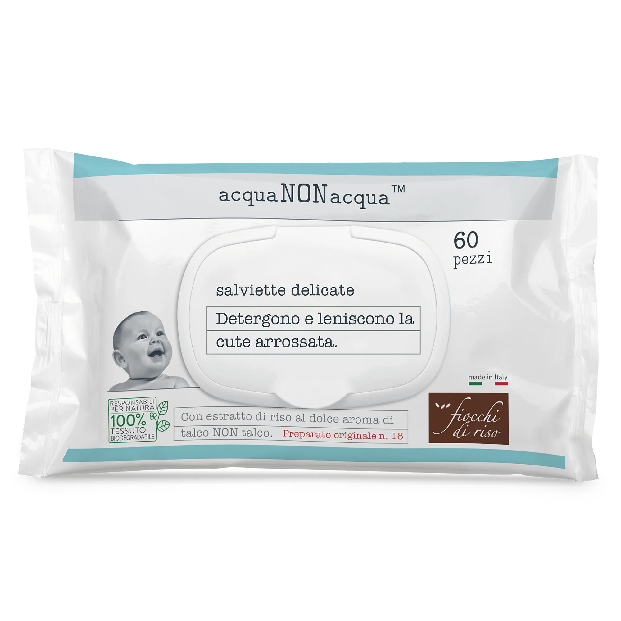 Fiocchi di Riso Salviette Detergenti Acqua non Acqua 60 pezzi