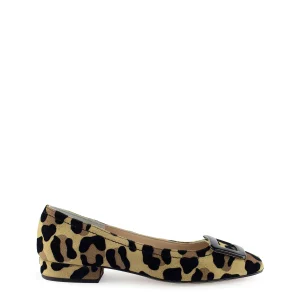 Ballerina punta quadrata con fibbia leopardate