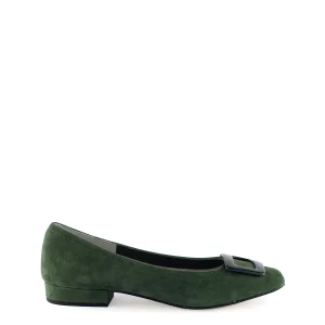 Ballerina punta quadrata con fibbia verde