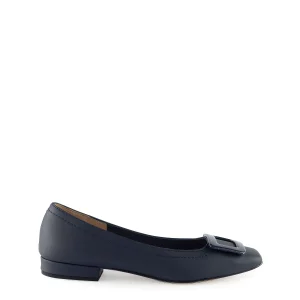 Ballerina punta quadrata con fibbia blu navy