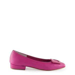 Ballerina punta quadrata con fibbia fuxia