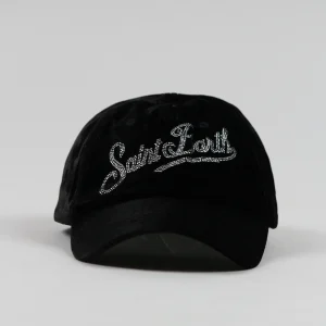 FW25-BASB0013-00703I CAPèPELLO BASEBALL IN VELLUTO STRASS NERO