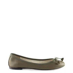 Ballerina con fiocco in pelle verde militare