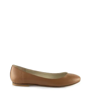 Ballerina liscia a punta tonda cuoio