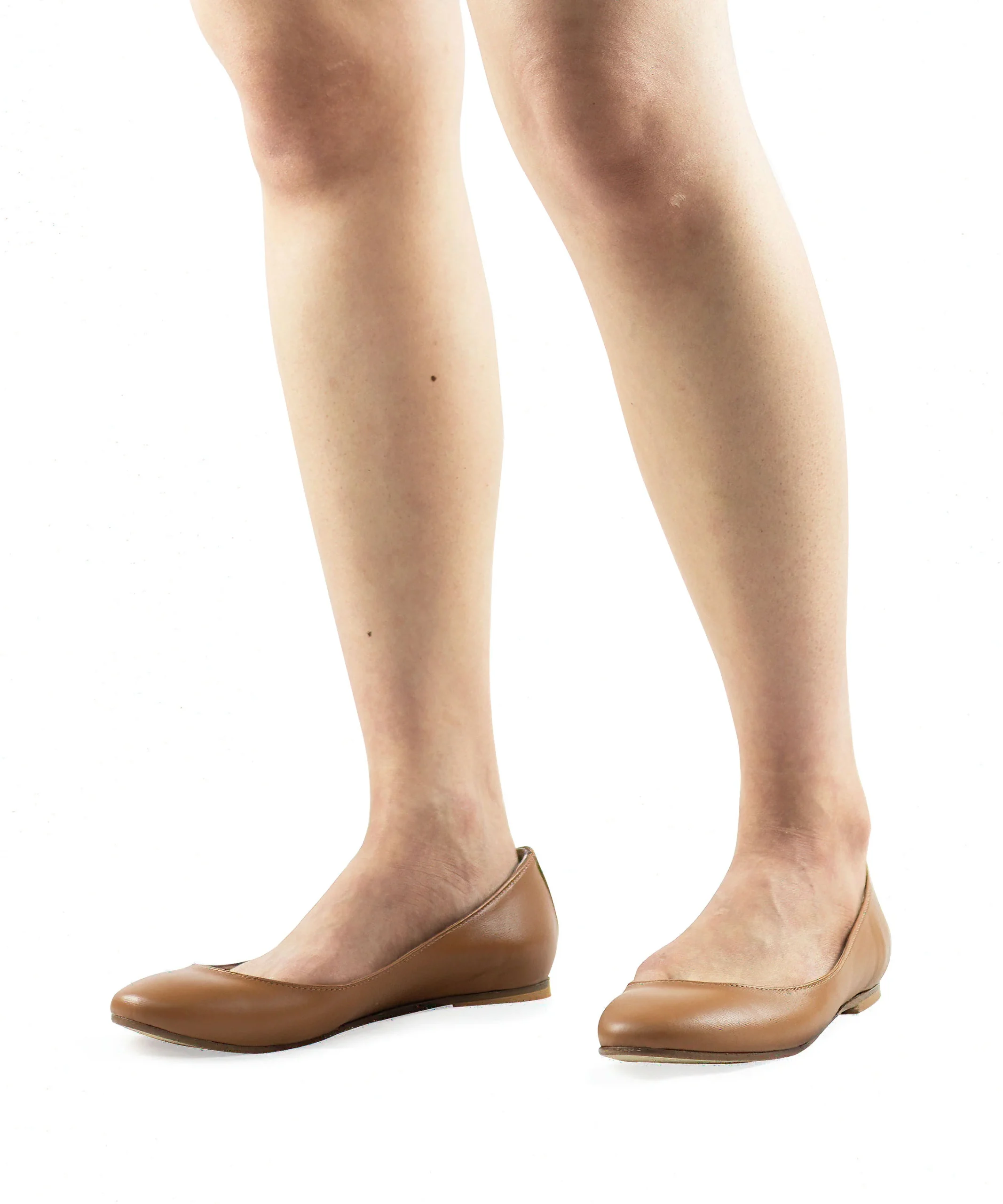 Ballerina liscia a punta tonda cuoio - immagine 5