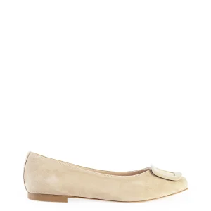 Ballerine punta quadrata con fibbia taupe