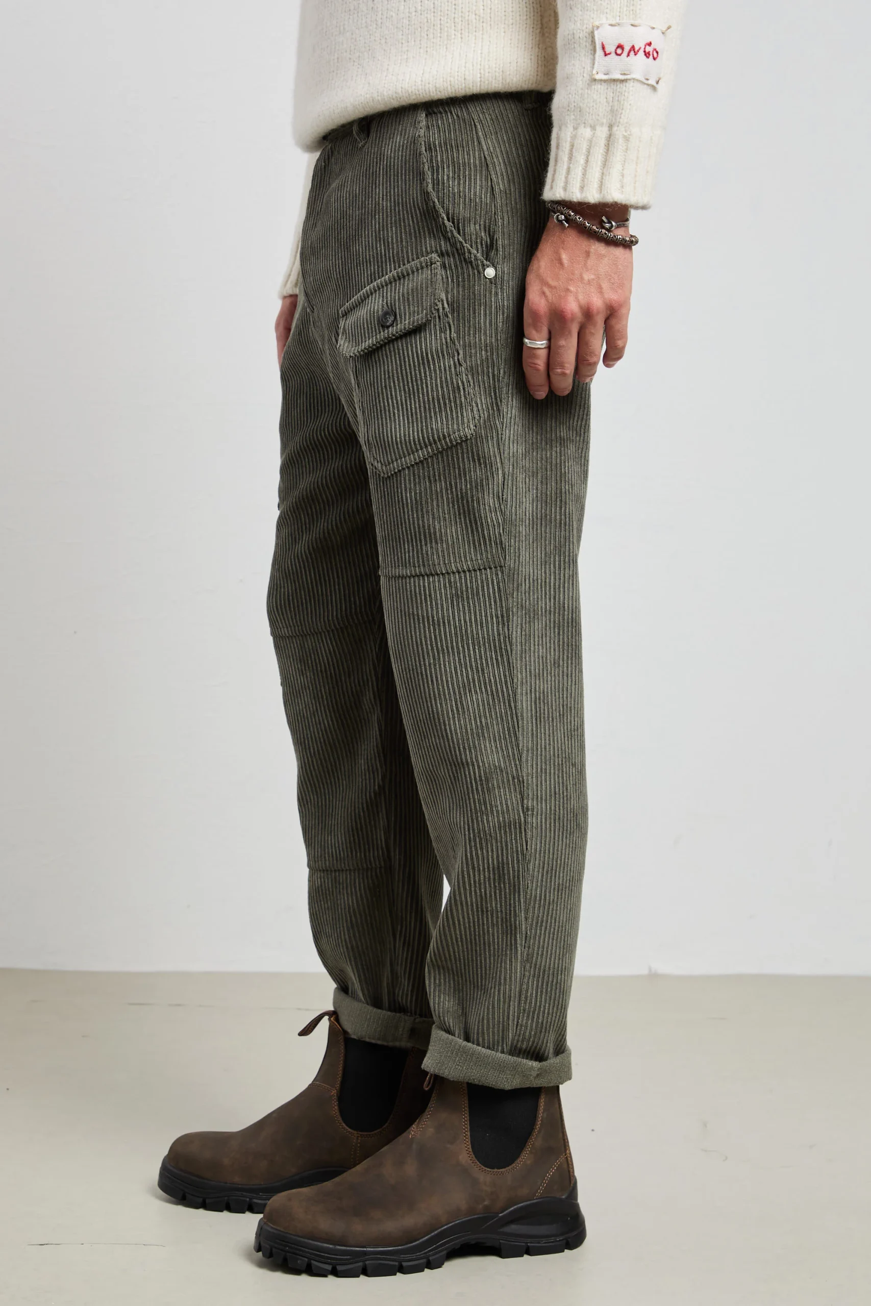 Reworked 2515 Pantalone verde Spillo velluto