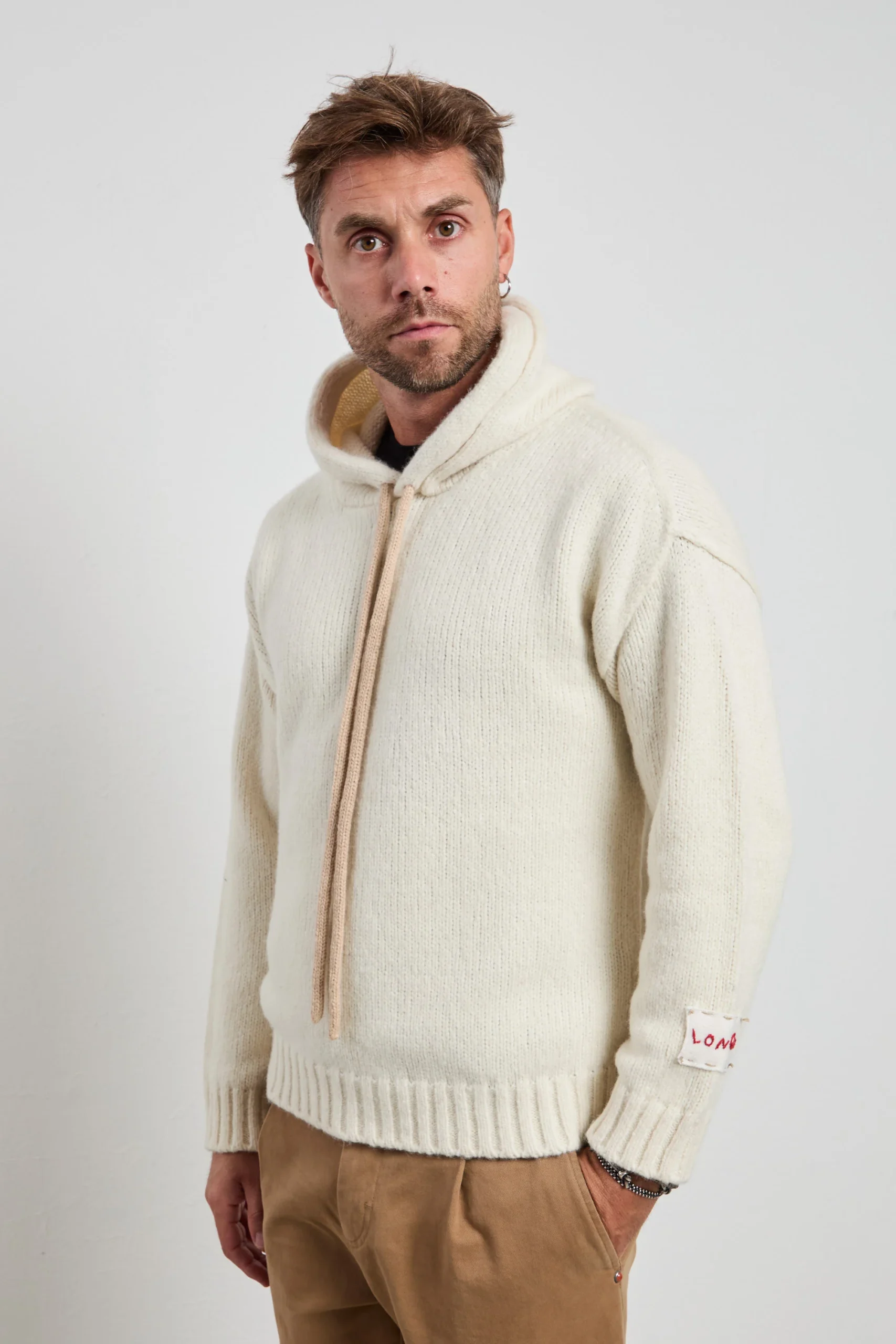 Longo 2856 Maglia bianca cappuccio