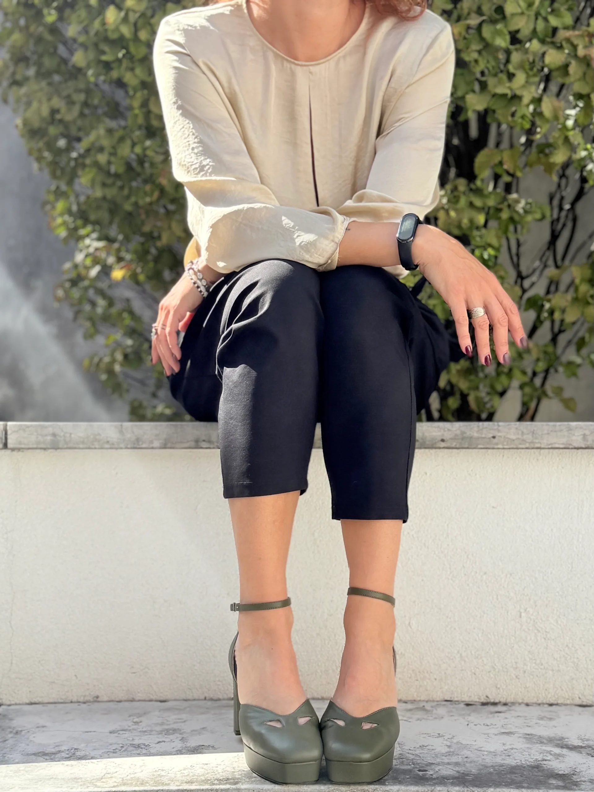 Dolly Mili decollete in nappa verde militare con cinturino - tacco 8.5 - artigianale marchigiana