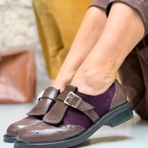 Ops Moka scarpa bassa in nappa marrone e camoscio bordeaux artigianale toscana