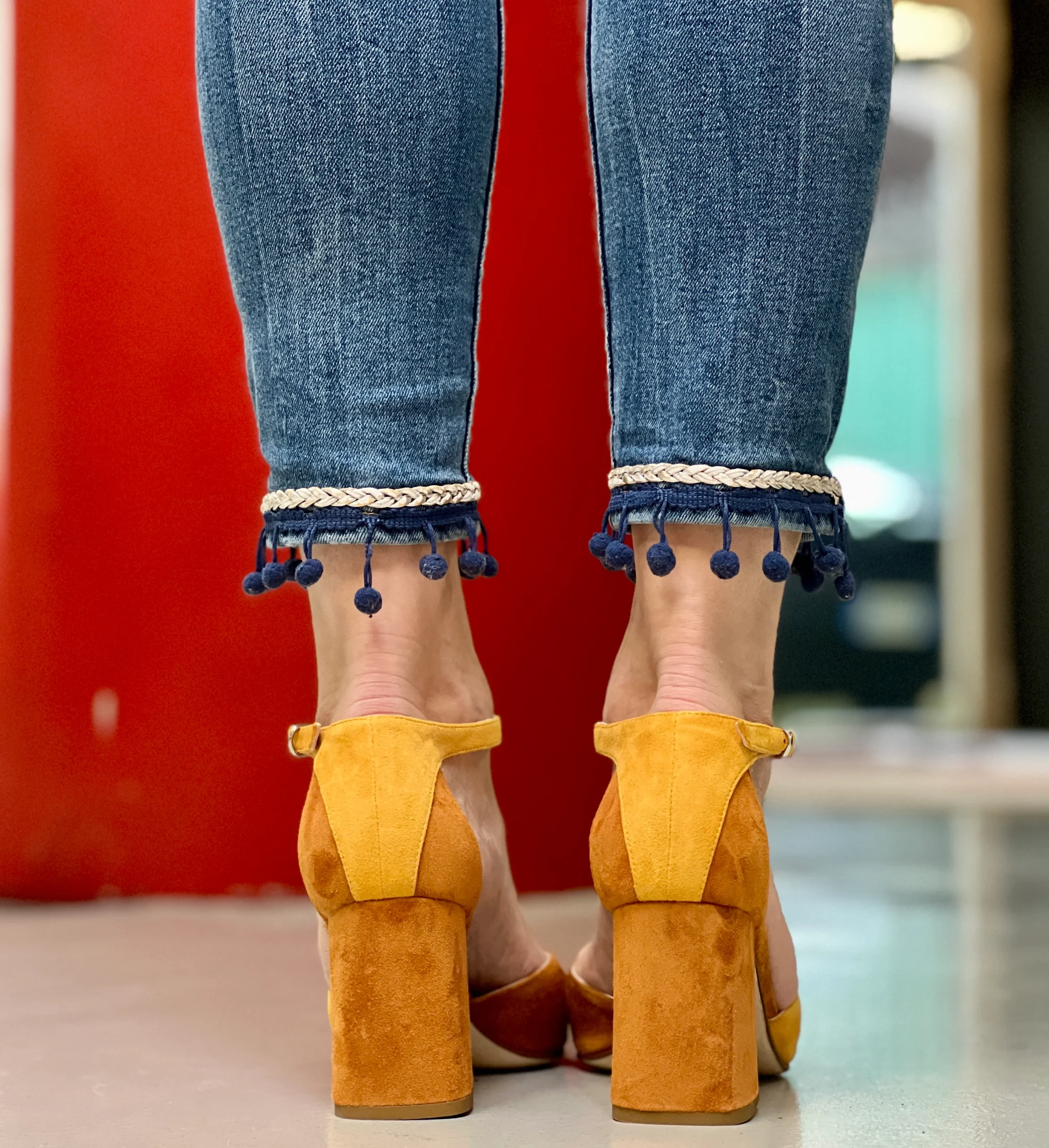 Roll Cuoio sandalo con tacco in camoscio cuoio e giallo artigianale Toscano - immagine 6