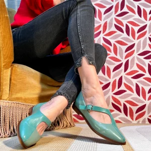 Brando Green scarpina bassa in pelle verde tacco 2 cm  artigianale toscano