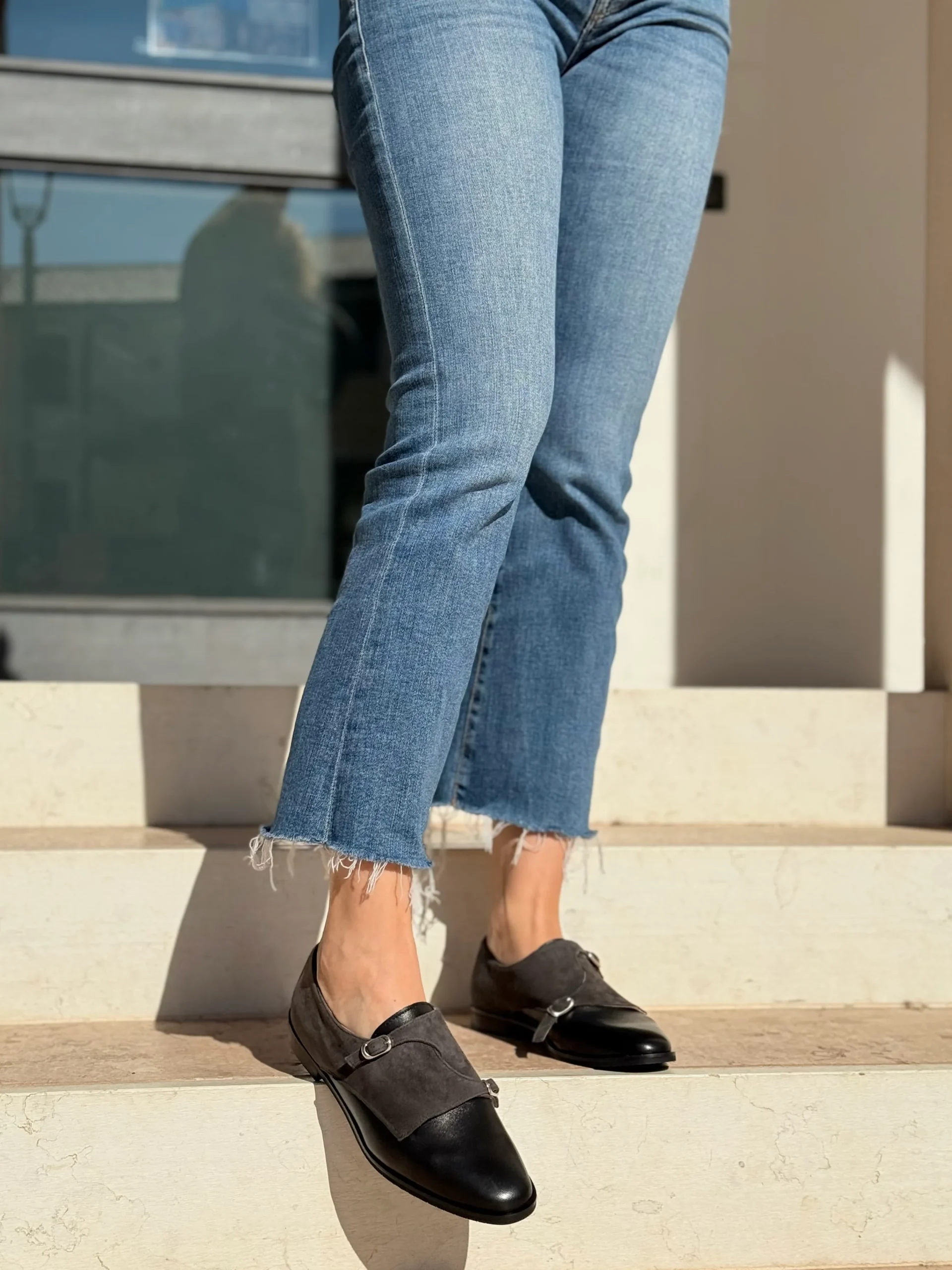 Ramsay Black scarpina bassa in nappa e camoscio nero artigianale toscana - immagine 8