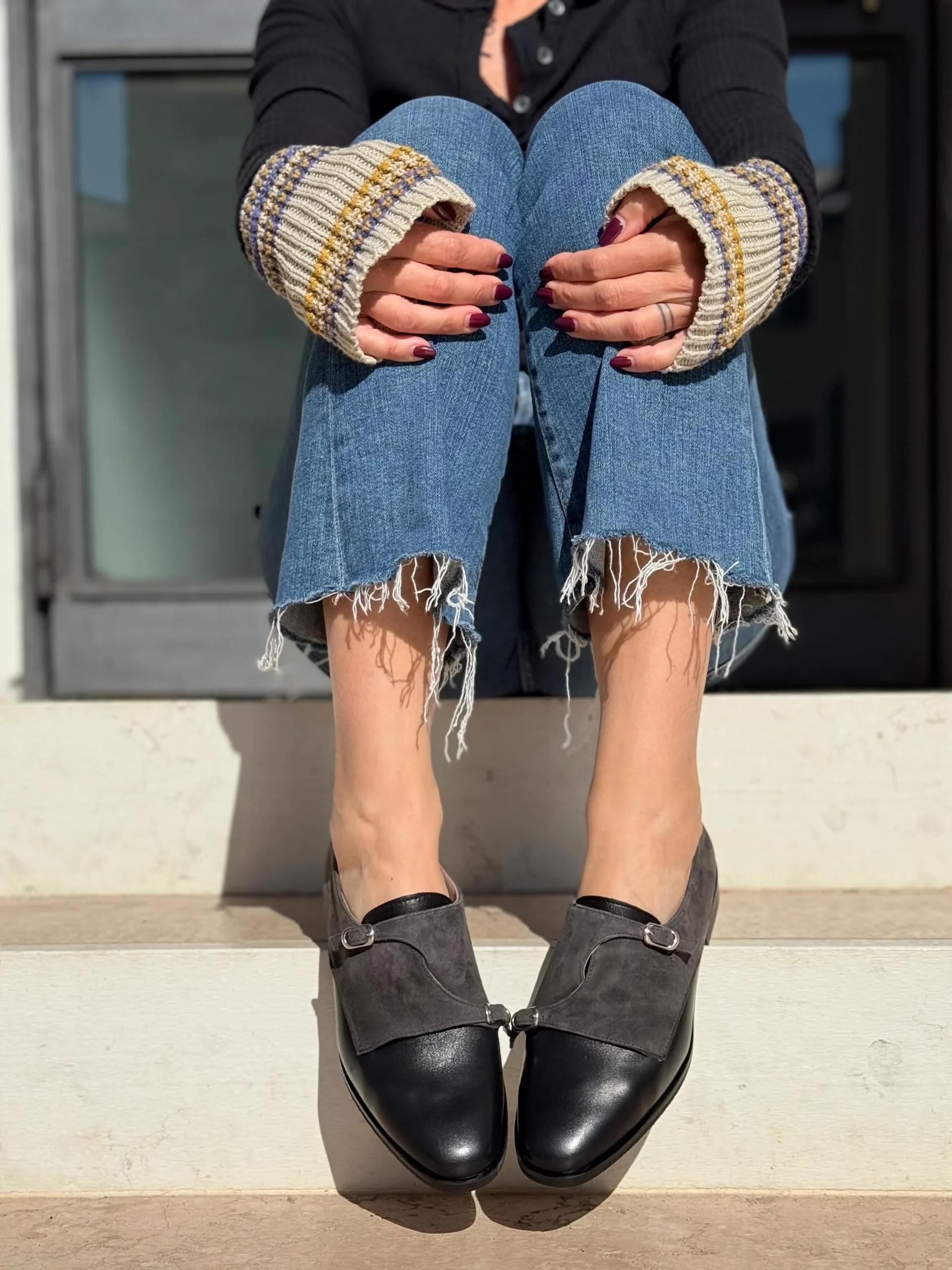 Ramsay Black scarpina bassa in nappa e camoscio nero artigianale toscana - immagine 4