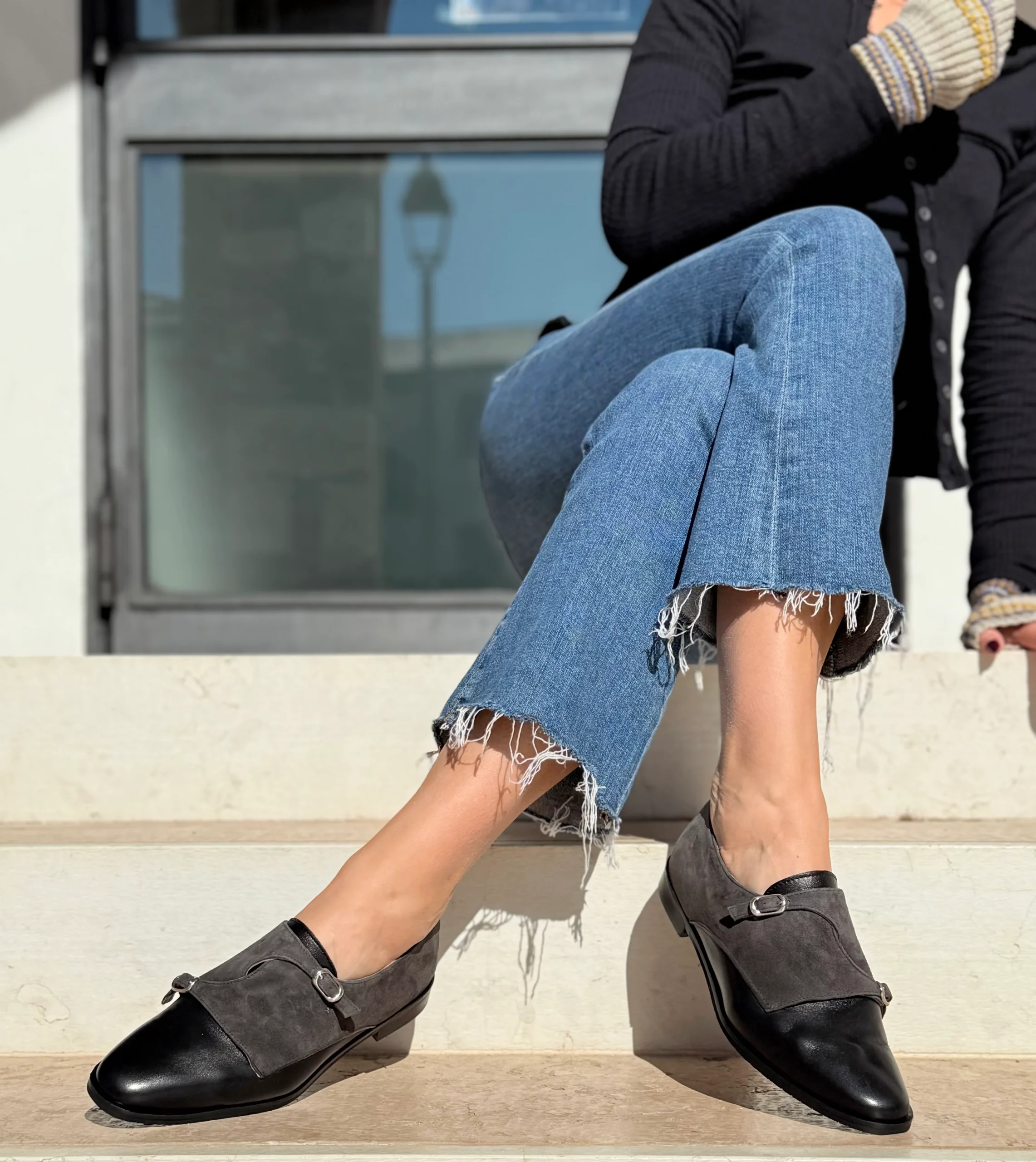 Ramsay Black scarpina bassa in nappa e camoscio nero artigianale toscana