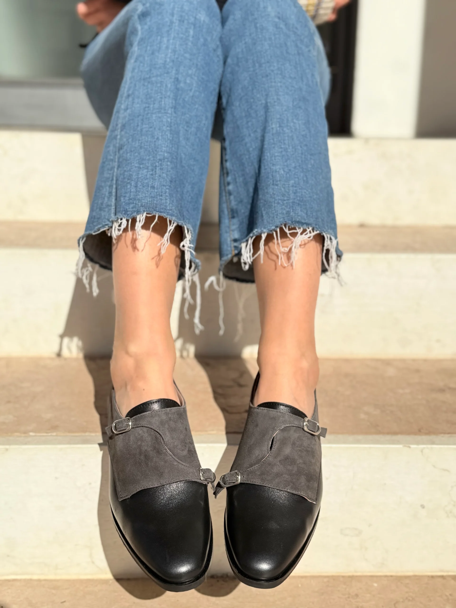 Ramsay Black scarpina bassa in nappa e camoscio nero artigianale toscana - immagine 6