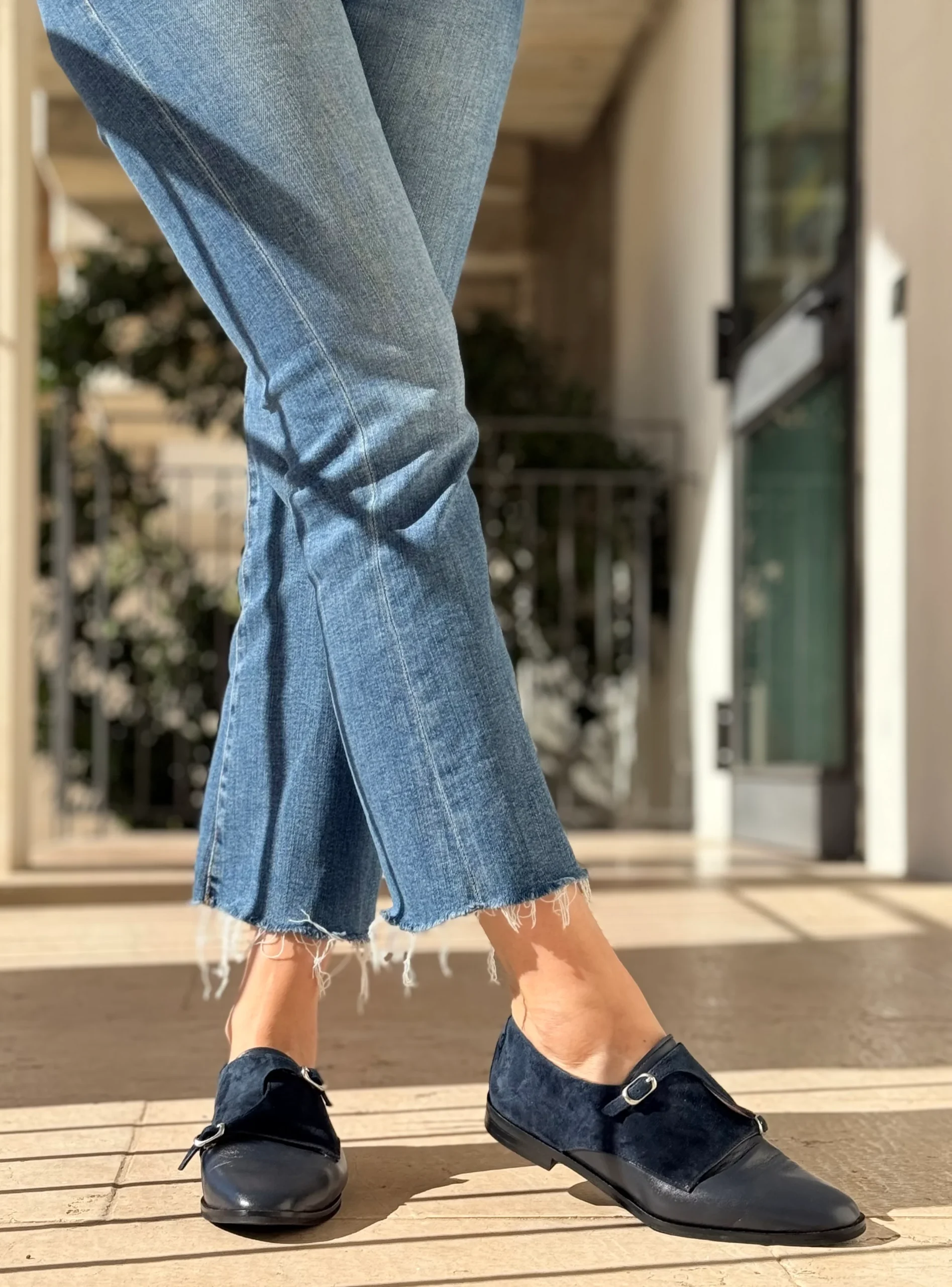 Ramsay Blue scarpina bassa in nappa e camoscio blu artigianale toscana - immagine 7