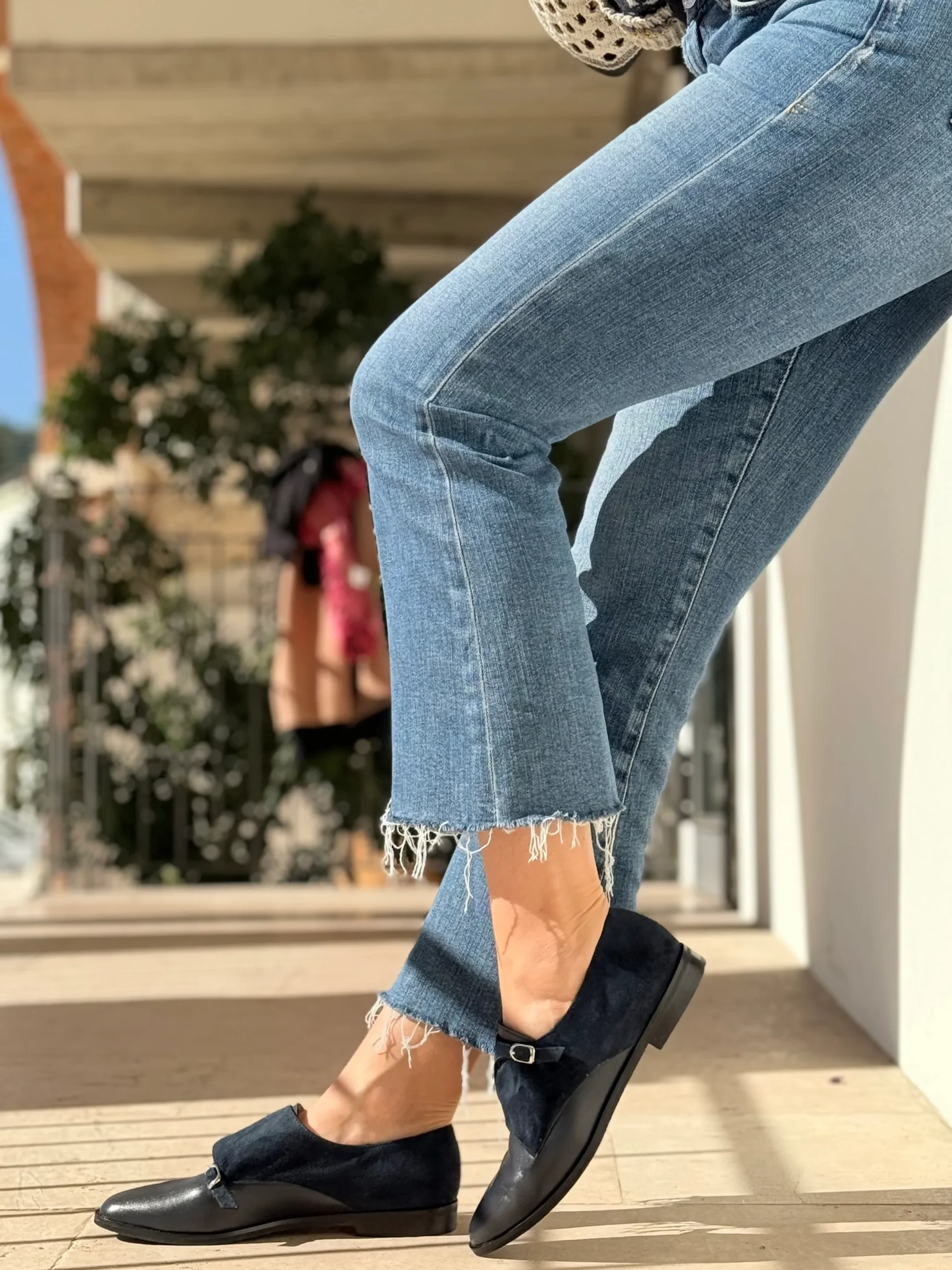 Ramsay Blue scarpina bassa in nappa e camoscio blu artigianale toscana - immagine 5