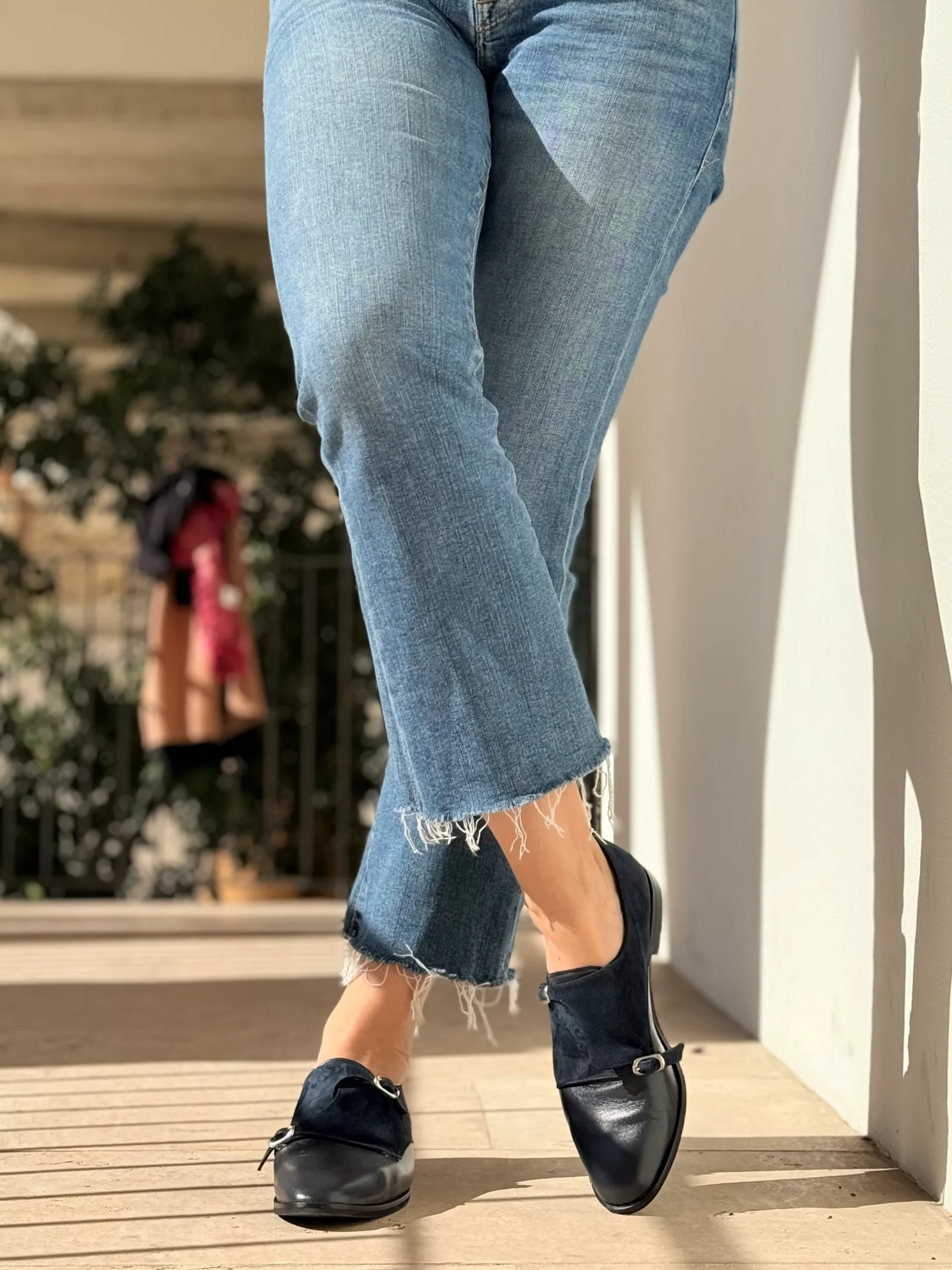 Ramsay Blue scarpina bassa in nappa e camoscio blu artigianale toscana - immagine 8