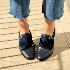 Ramsay Blue scarpina bassa in nappa e camoscio blu artigianale toscana