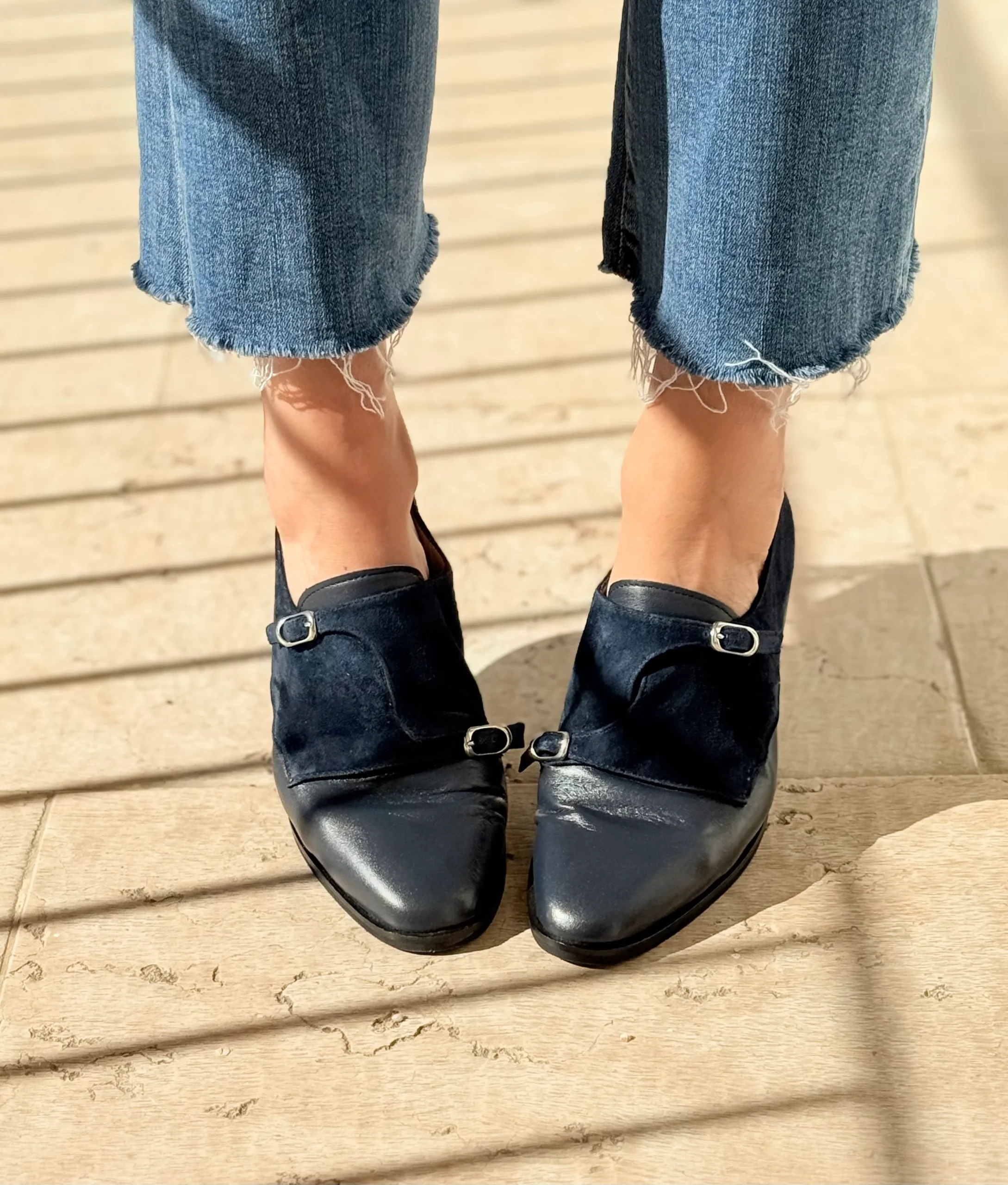 Ramsay Blue scarpina bassa in nappa e camoscio blu artigianale toscana