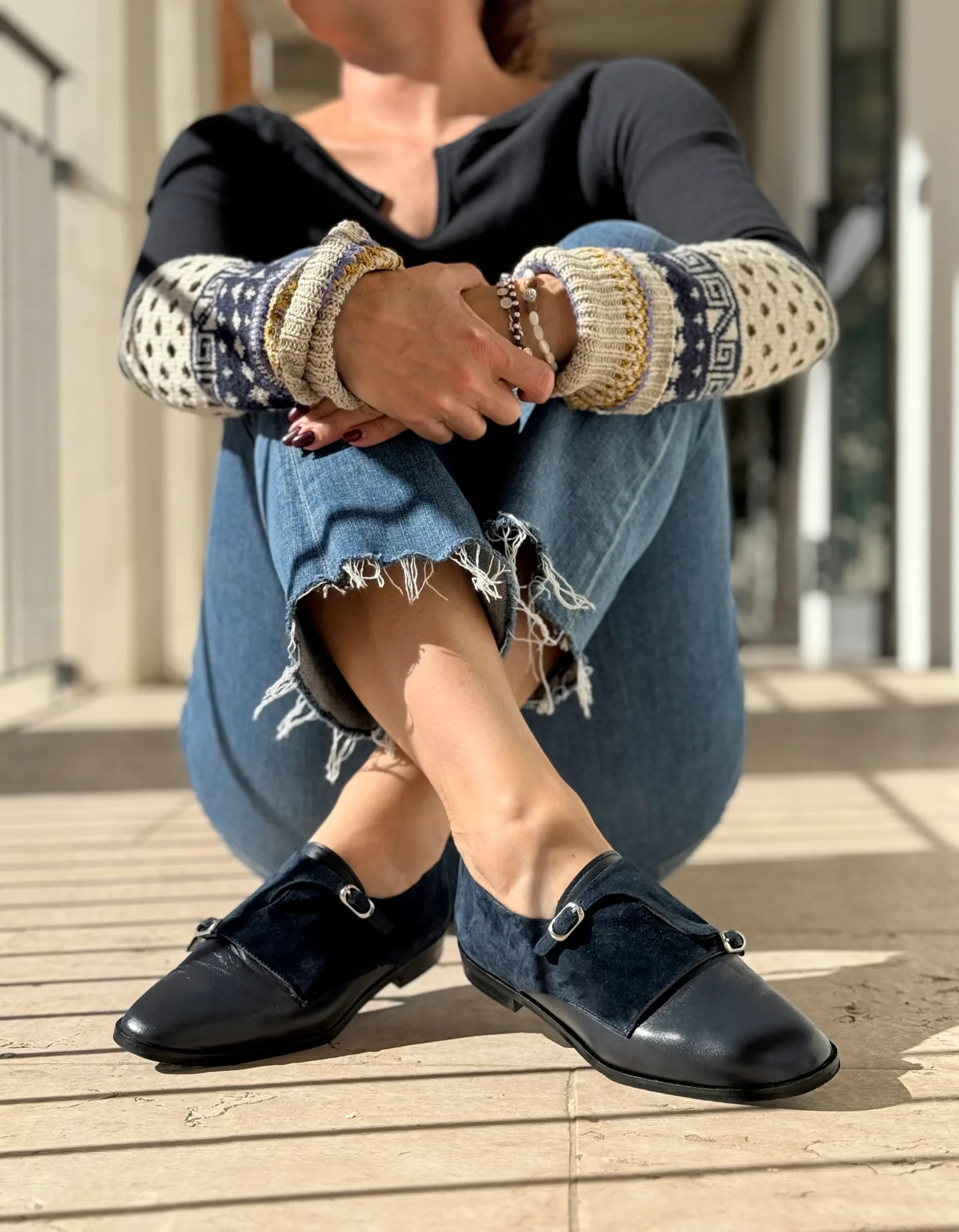 Ramsay Blue scarpina bassa in nappa e camoscio blu artigianale toscana - immagine 6