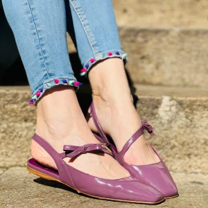 Miami Uva ballerina chanel in pelle viola tacco 1 cm artigianale marchigiana